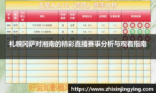 札幌冈萨对湘南的精彩直播赛事分析与观看指南